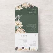 White Floral Bouquet | Donkergroen zegel en verzen All In One Uitnodiging (Binnen)