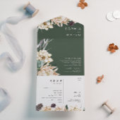 White Floral Bouquet | Donkergroen zegel en verzen All In One Uitnodiging