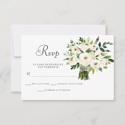 White Floral Bouquet Elegant Wedding RSVP (Voorkant)