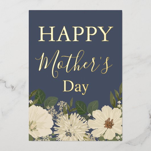 White Floral Bouquet/Moederdag Folie Feestdagenkaart (Voorkant)