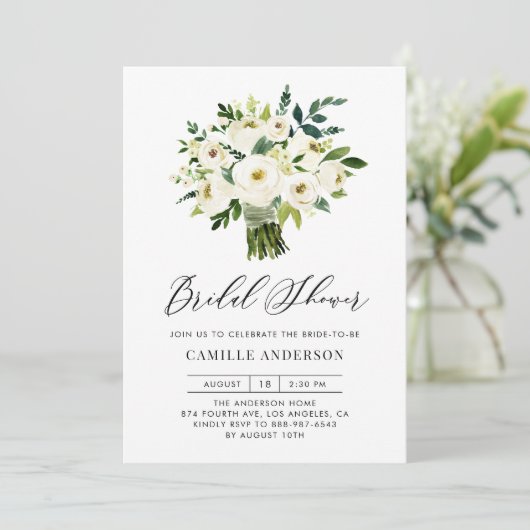 White Floral Bouquet Spring Vrijgezellenfeest Kaart (Staand voorkant)