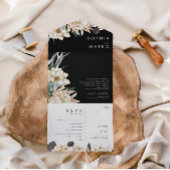 White Floral Bouquet | Zwarte zegels en verzending All In One Uitnodiging