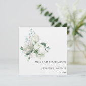 *~* White Floral Bouquets AR15 QR + RSVP Wedding Kaart (Staand voorkant)