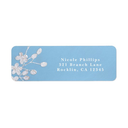 White Floral Branch Blue Bridal Shower Invitation Etiket (Voorkant)