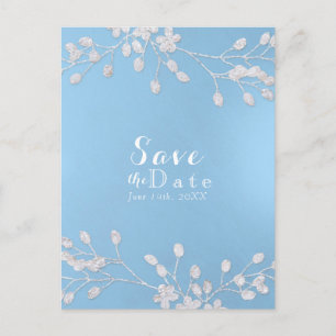 White Floral Branch Blue Save the Date Invitations Aankondigingskaart