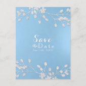 White Floral Branch Blue Save the Date Invitations Aankondigingskaart (Voorkant)