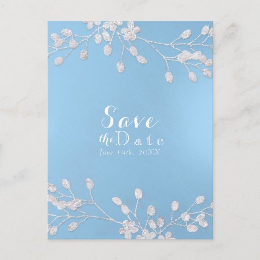 White Floral Branch Blue Save the Date Invitations Aankondigingskaart (Voorkant)