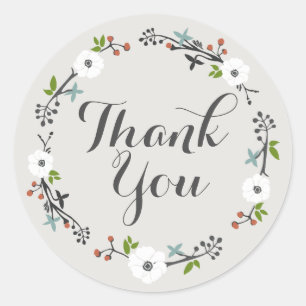 White Floral Branch Wreath   Bedankt Sticker