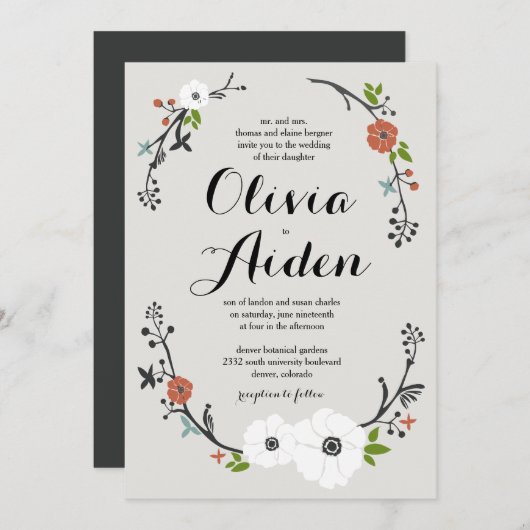 White Floral Branch Wreath | Weddenschap Kaart (Voorkant / Achterkant)