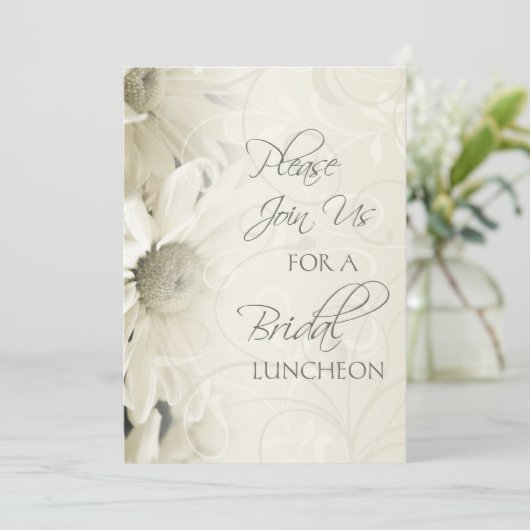 White Floral Bridal Luncheon Invitation Cards Kaart (Staand voorkant)