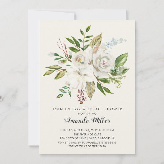 White Floral Bridal Shower Kaart (Voorkant)