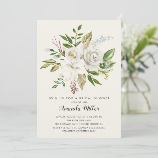 White Floral Bridal Shower Kaart (Staand voorkant)