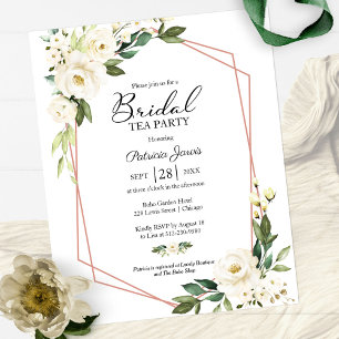 White Floral Bridal Tea Party Budget Uitnodiging