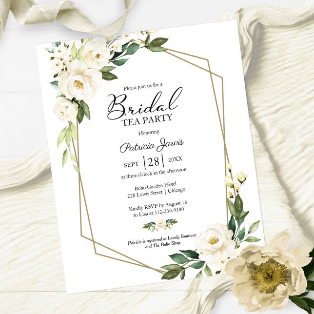 White Floral Bridal Tea Party Budget Uitnodiging (Creator heeft geüpload)