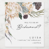White Floral Bridesmaid Voorstel Wijn Etiket (Enkel label)
