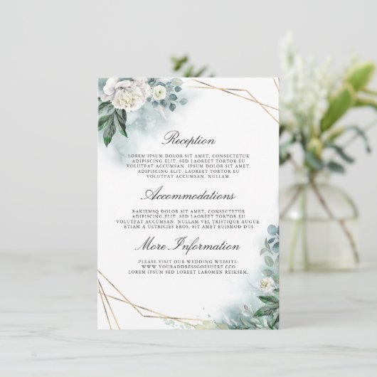 White Floral bruiloft details informatie gast Informatiekaartje (Staand voorkant)