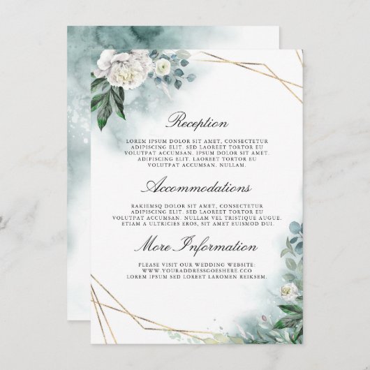 White Floral bruiloft details informatie gast Informatiekaartje (Voorkant / Achterkant)