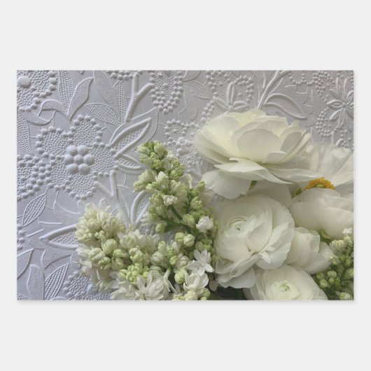 White floral bruiloft giftwrap inpakpapier vel (Voorkant)