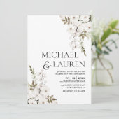 White Floral bruiloft Kaart (Staand voorkant)