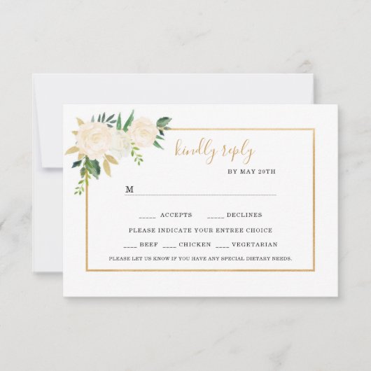 White Floral bruiloft rsvp met ganse keuzes (Voorkant)