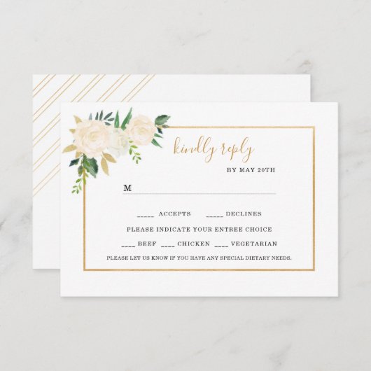 White Floral bruiloft rsvp met ganse keuzes (Voorkant / Achterkant)