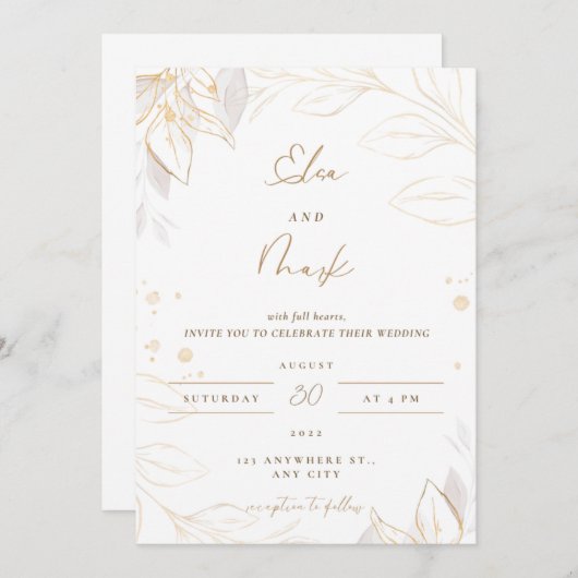White floral bruiloft-uitnodiging kaart (Voorkant / Achterkant)