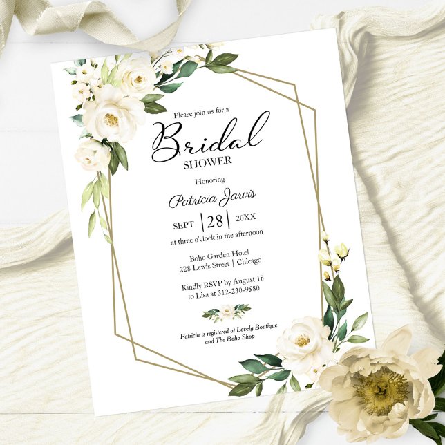 White Floral Budget Bridal Shower Uitnodiging (Creator heeft geüpload)