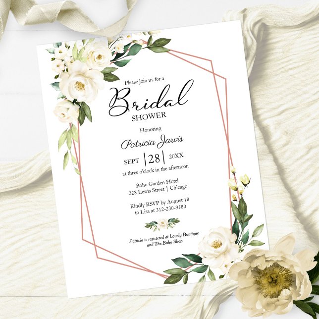 White Floral Budget Bridal Shower Uitnodiging (Creator heeft geüpload)