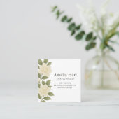 White Floral Business Card Vierkante Visitekaartje (Staand voorkant)