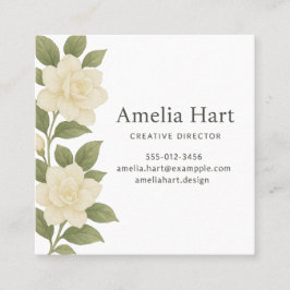 White Floral Business Card Vierkante Visitekaartje