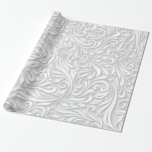 White Floral Cadeaupapier (Uitgerold)