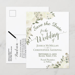White Floral Calligraphy Wedding Save the Date Aankondigingskaart