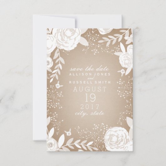 White Floral Cardstock geïnspireerd om de datum op Save The Date (Voorkant)