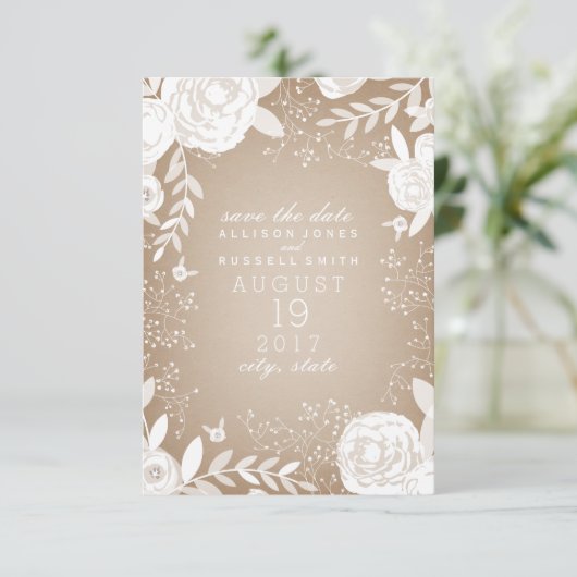 White Floral Cardstock geïnspireerd om de datum op Save The Date (Staand voorkant)