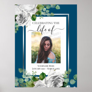 White Floral Celebration of Life Poster
