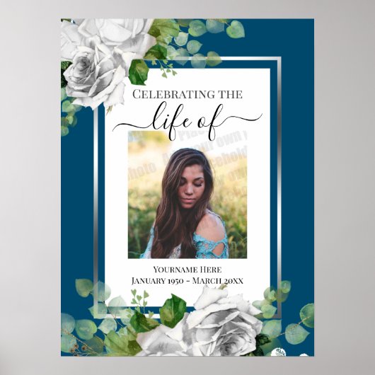 White Floral Celebration of Life Poster (Voorkant)