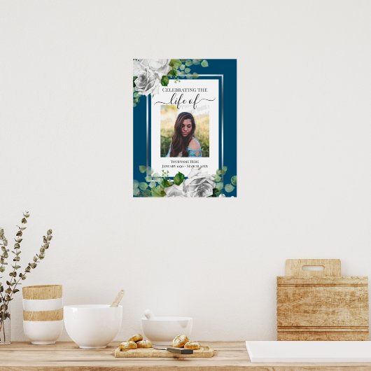 White Floral Celebration of Life Poster (Keuken)