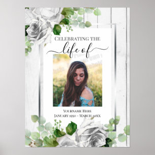 White Floral Celebration of Life Poster