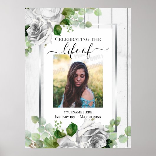 White Floral Celebration of Life Poster (Voorkant)