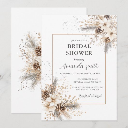 White Floral Christmas Bridal Shower Kaart (Voorkant / Achterkant)