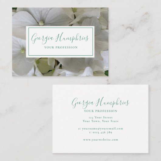 White Floral Classic Business Card Contactkaartje (Voorkant / Achterkant)