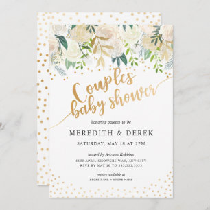White Floral Couples Baby shower Invitation Kaart