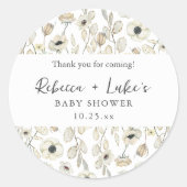 White Floral couples baby shower thank you favor Ronde Sticker (Voorkant)