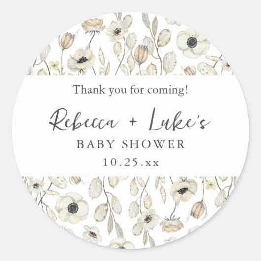 White Floral couples baby shower thank you favor Ronde Sticker (Voorkant)