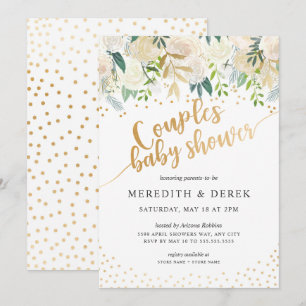 White Floral Couples Baby shower Uitnodiging
