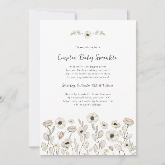 White Floral couples baby sprinkle + diaper raffle Kaart (Voorkant)