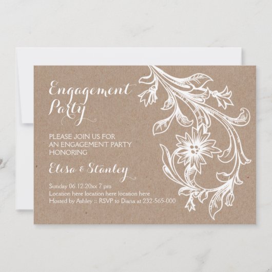 White floral craft paper bruiloft verloffeest kaart (Voorkant)