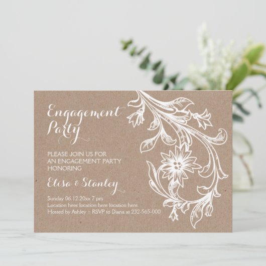 White floral craft paper bruiloft verloffeest kaart (Staand voorkant)