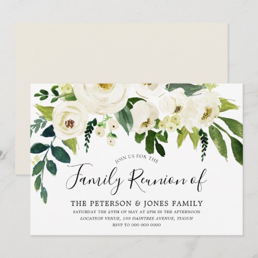 White Floral Cream Beauful Family Reunion Kaart (Voorkant / Achterkant)