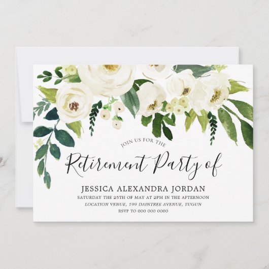 White Floral Cream Beauful Retirement Party Kaart (Voorkant)